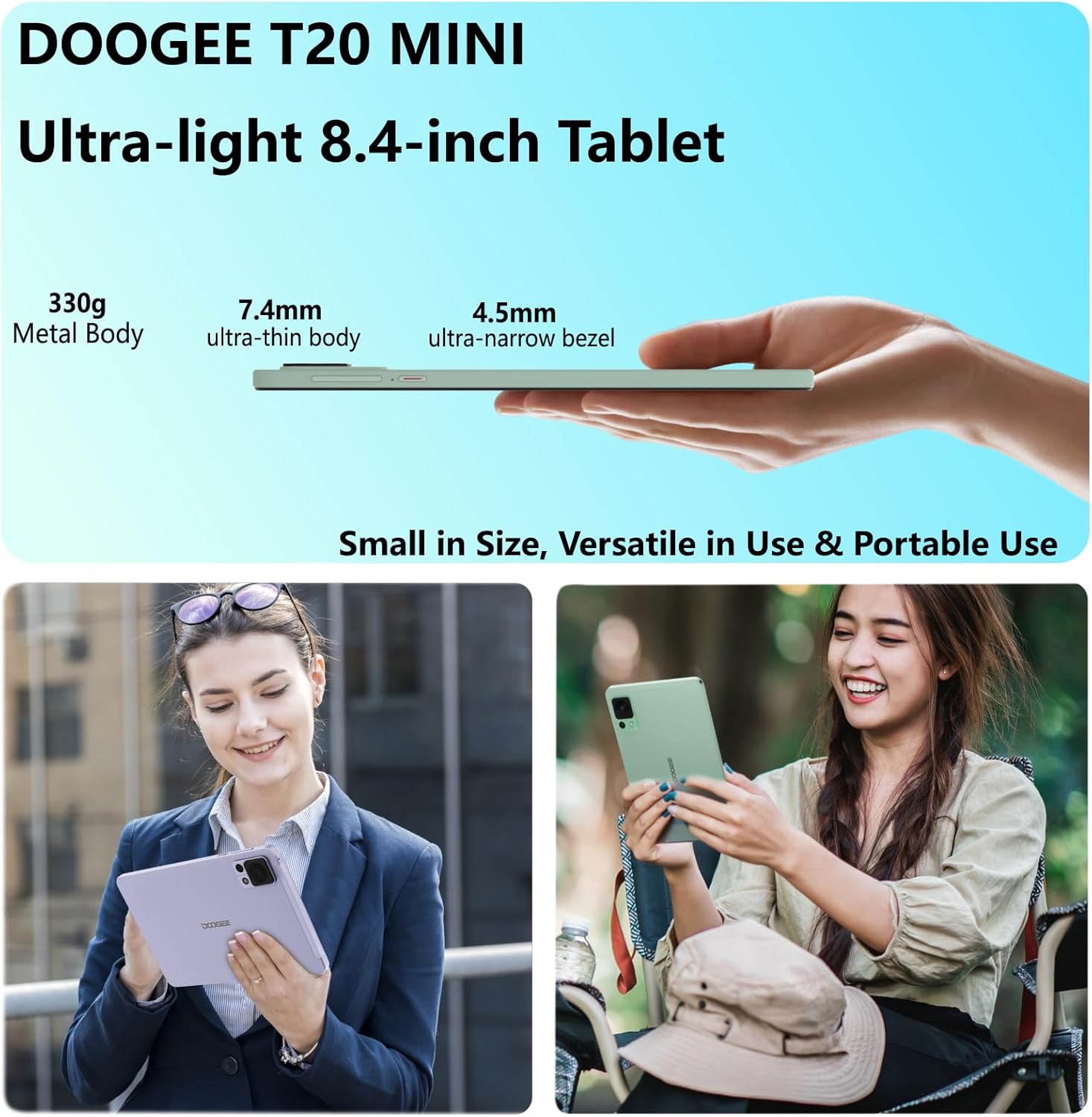 DOOGEE T20 Mini Tablet 8.4 pollice, 2.3K FHD Android Tablet, 9 GB (4+5) RAM, 128 GB ROM 1TB TF, Tablet 8 core1.6 GHz, 5060 mAh Batteria 13 MP+5 MP, Tablet Android 13, TÜV e 2.4/5 GHz e GPS, Viola