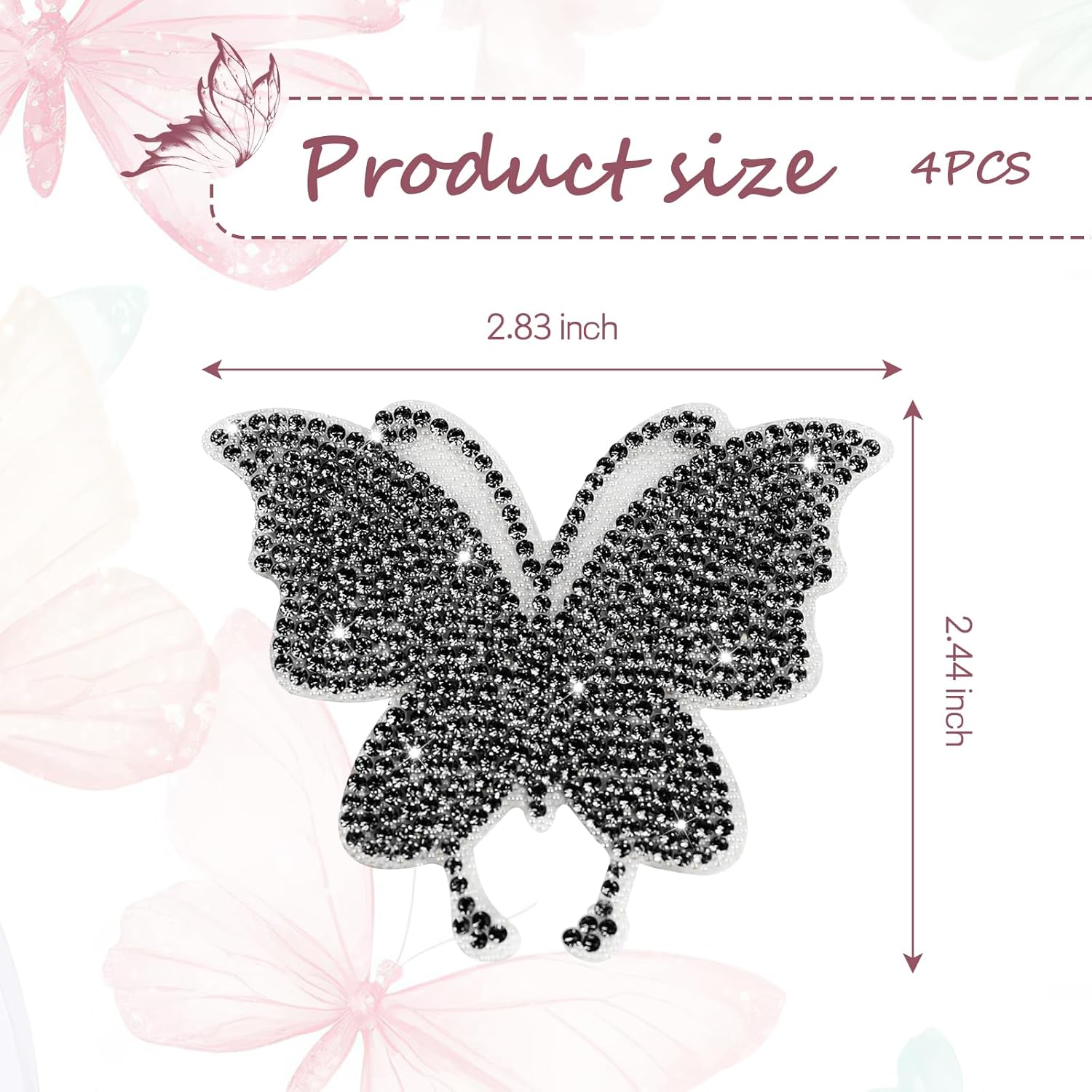 Wuyaoyao 4PCS Butterfly Bling Car Stickers, Crystal Rhinestone Car Decals for Women, Self Adhesive Diamond Car Bumper Sticker for Door Window Laptop Luggage, Universal Car Decoration (Black) - Image 2