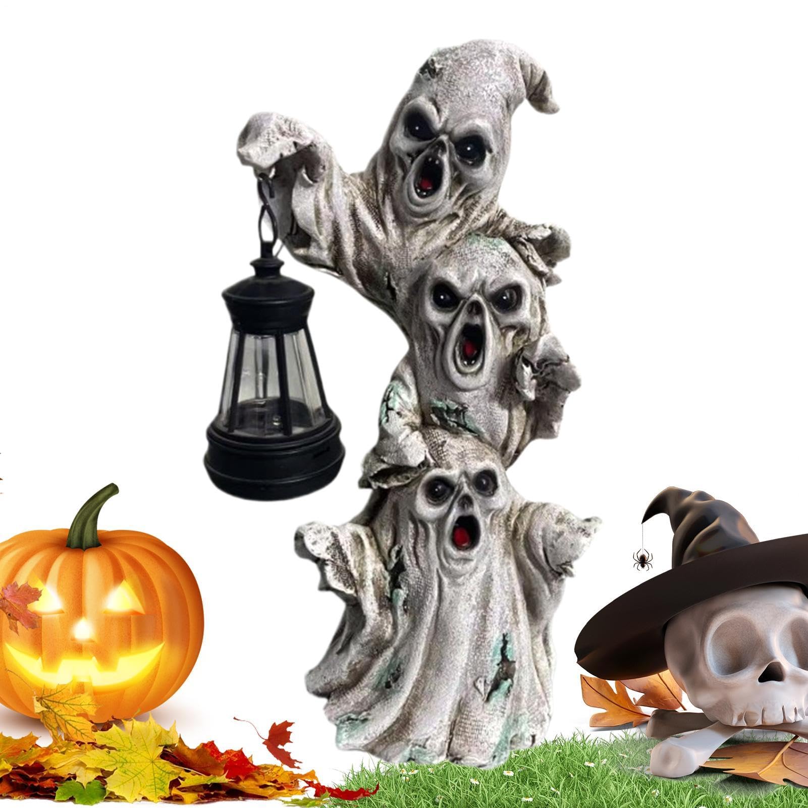 Lampe solaire fantôme en résine effrayante pour Halloween