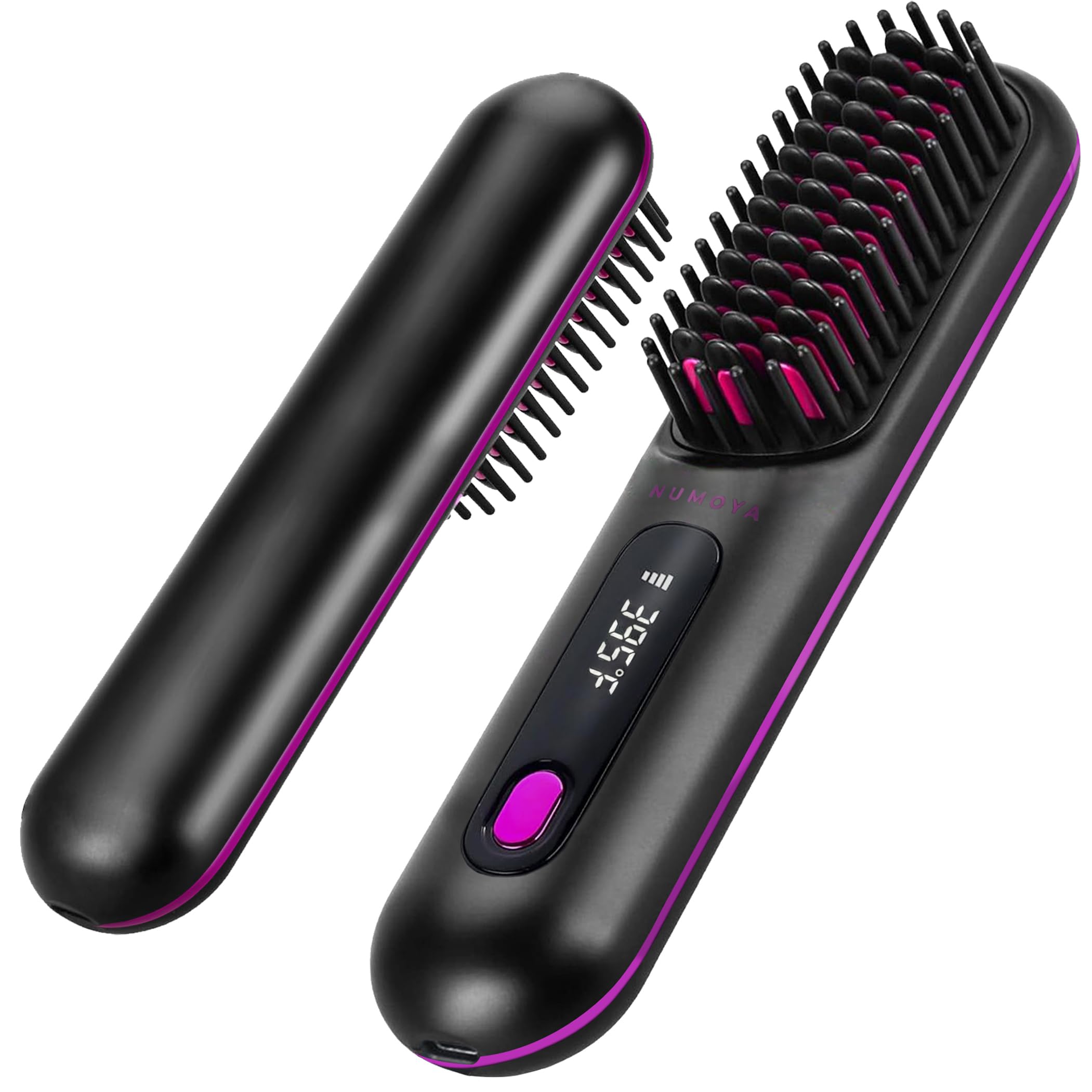 Photo 1 of NUMOYA Go Brush Pro Portable Cordless Hair Straightener Brushs for Travel, with 30s Fast Heat, 3 Temperature Settings (Pink)