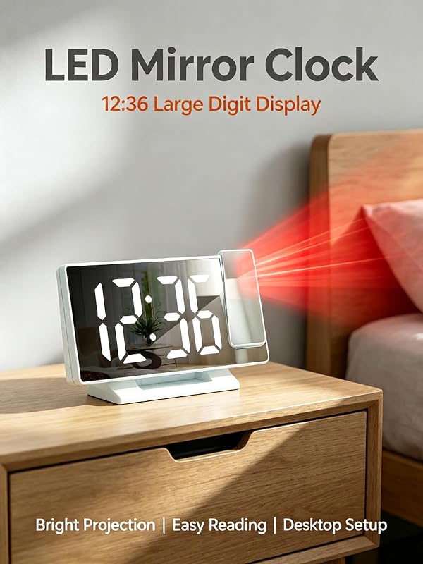 ChayWillow LED Projection Alarm Clock 4-Level – Led Mirror Digital Display