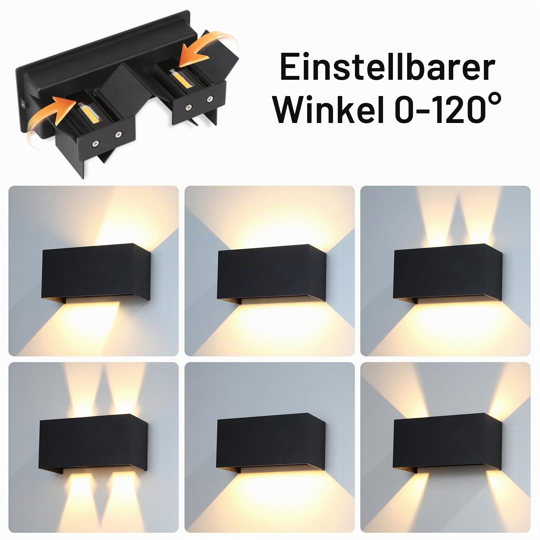 CANMEIJIA Außenwandleuchte Schwarz Aluminium 12W 3000K Modern IP65 2 pcs