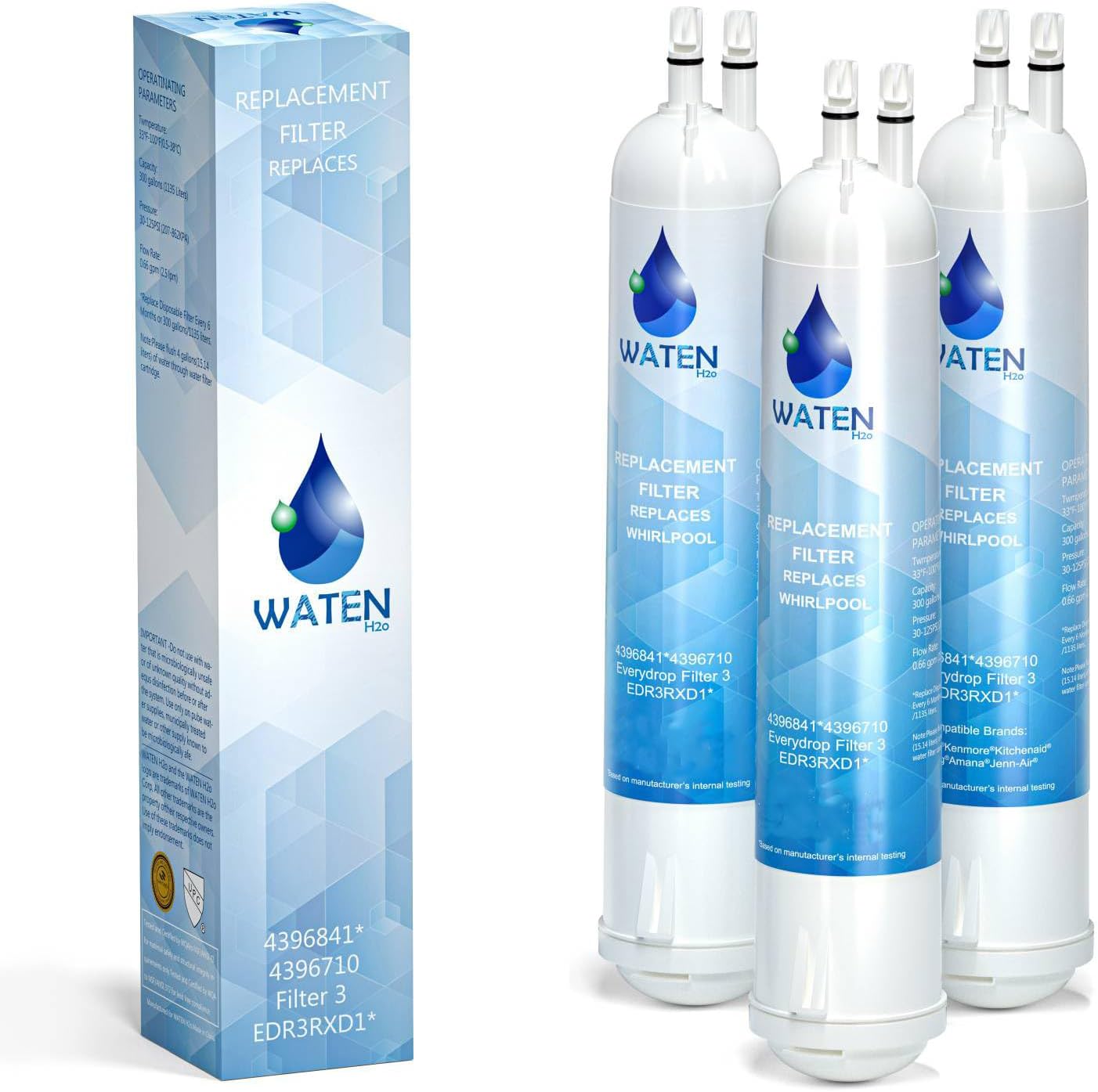 4396841 Water Filter Replacement - Compatible with Whirlpool 4396841, EDR3RXD1, Everydrop Filter 3, WHR3RXD1, KAD3RXD1, Kenmore 46-9083, 46-9030, 4396710, 3 PACK