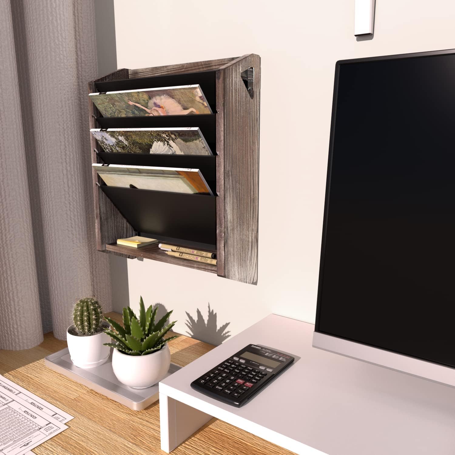 J JACKCUBE DESIGN Wall Document File Organizer Rustic Wood Magazine Rack with 5 Compartments Hanging Mail Holder for Home, Office - MK624A