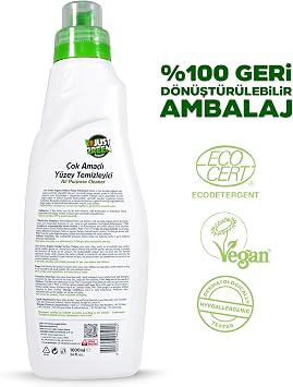 Just Green Organic Doğal Çok Amaçlı Temizleyici Sprey, Bebek ve Evcil Hayvan Alanlarına Özel Hipoalerjenik Genel Yüzey Temizleme Sıvısı, 1000 ml