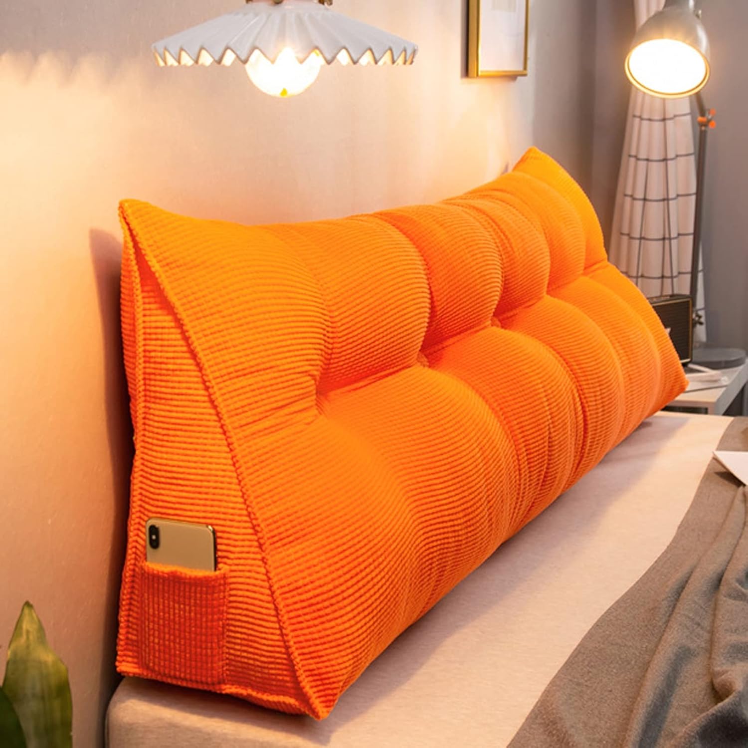 Headboard Bolster Pillow for Bed Sitting, Adult Corduroy Cushion with Removable Cover, 60x25x50CM, Comfortable Support for Reading, Relaxing & Watching TV (F 60x25x50CM)