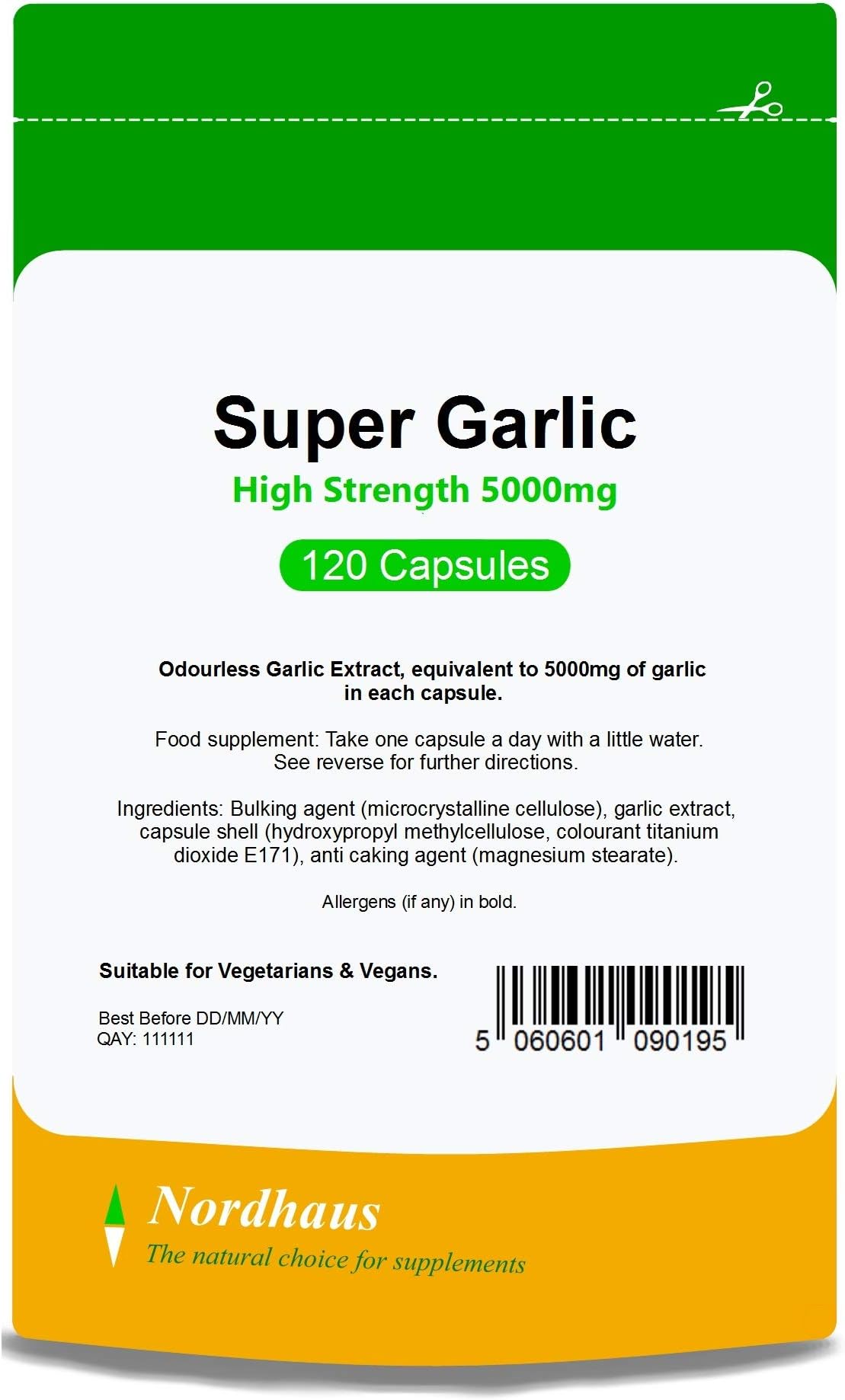 Nordhaus Super Garlic 5000mg - 120 odourless Capsules