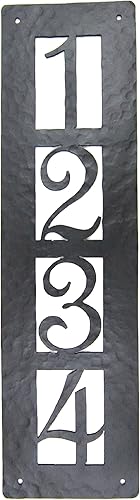 Placa de dirección de hierro forjado martillado personalizado rústico vertical APV24 (número 4) (negro)