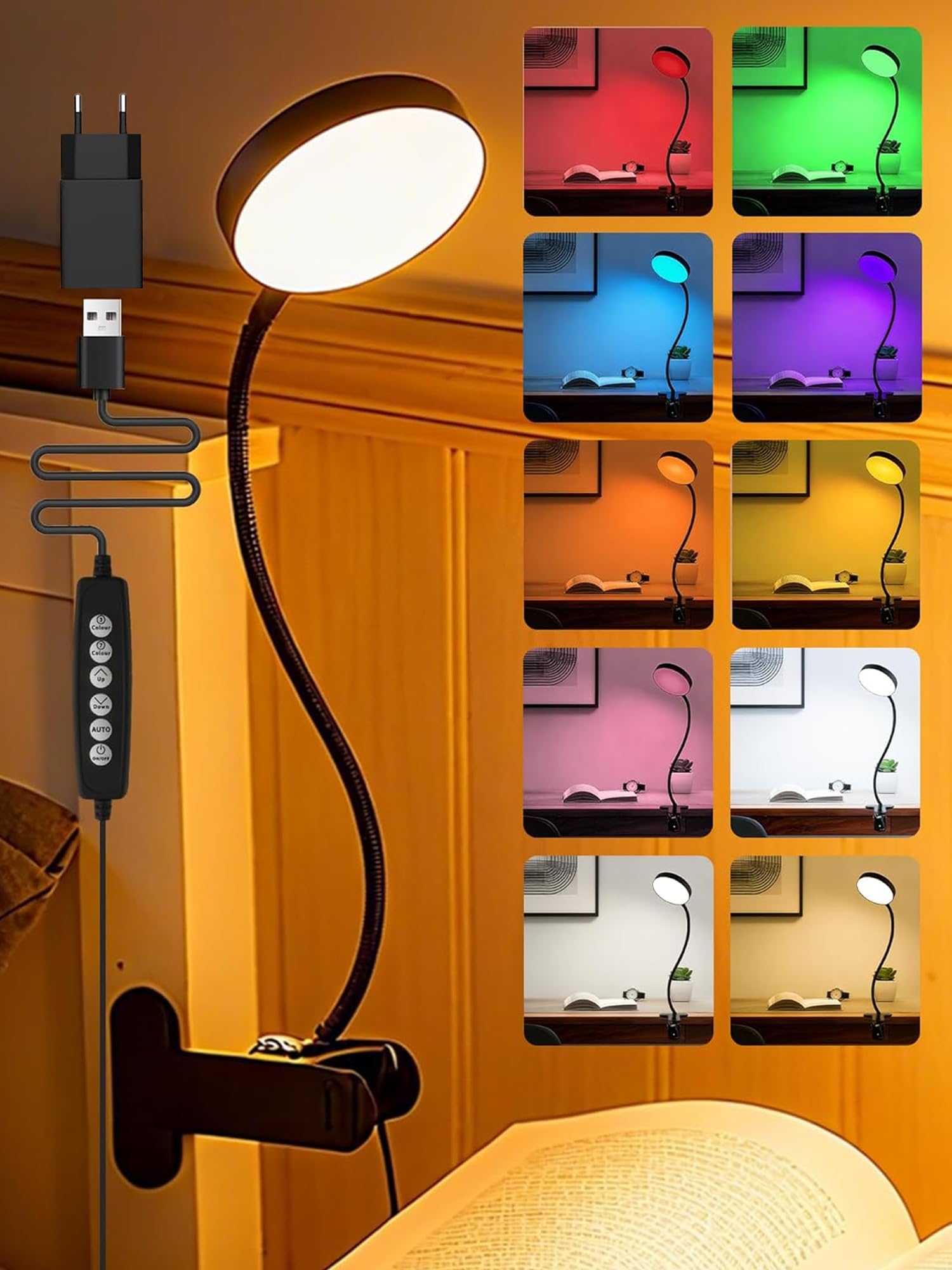 lampe de bureau rgb 10 couleurs à pince
