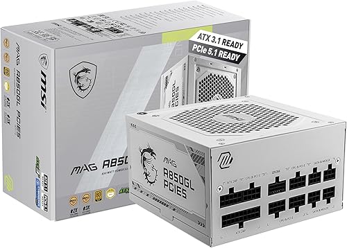 Miniatura 39 de MSI MAG A850GL PCIE5, fuente de alimentación compacta totalmente modular para juegos de 850 W, 80+ Gold, ATX 3.1 y PCIe 5.1 listo, cable nativo