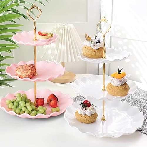Miniatura 6 de 3 piezas de 3 niveles soporte para cupcakes bandeja de servir para cupcakes, galletas, donas, frutas Pastic bandeja escalonada para servir