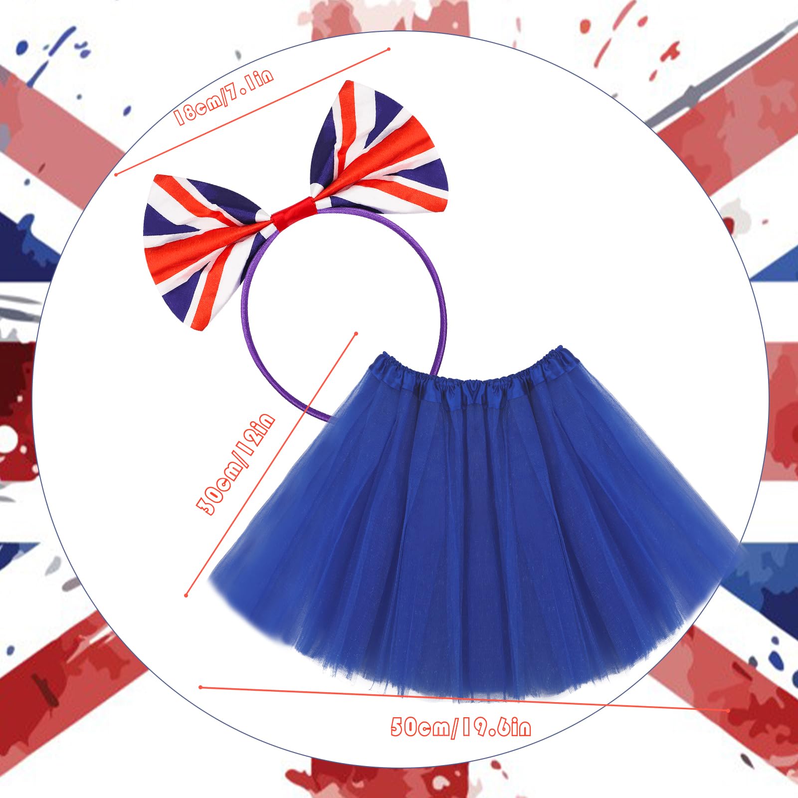 KMLGY 2Pcs Union Jack Costume Set including Union Headband Tutu Skirt for British National Day Royal Event Indoor or Outdoor Street Party (Blue) - Image 2