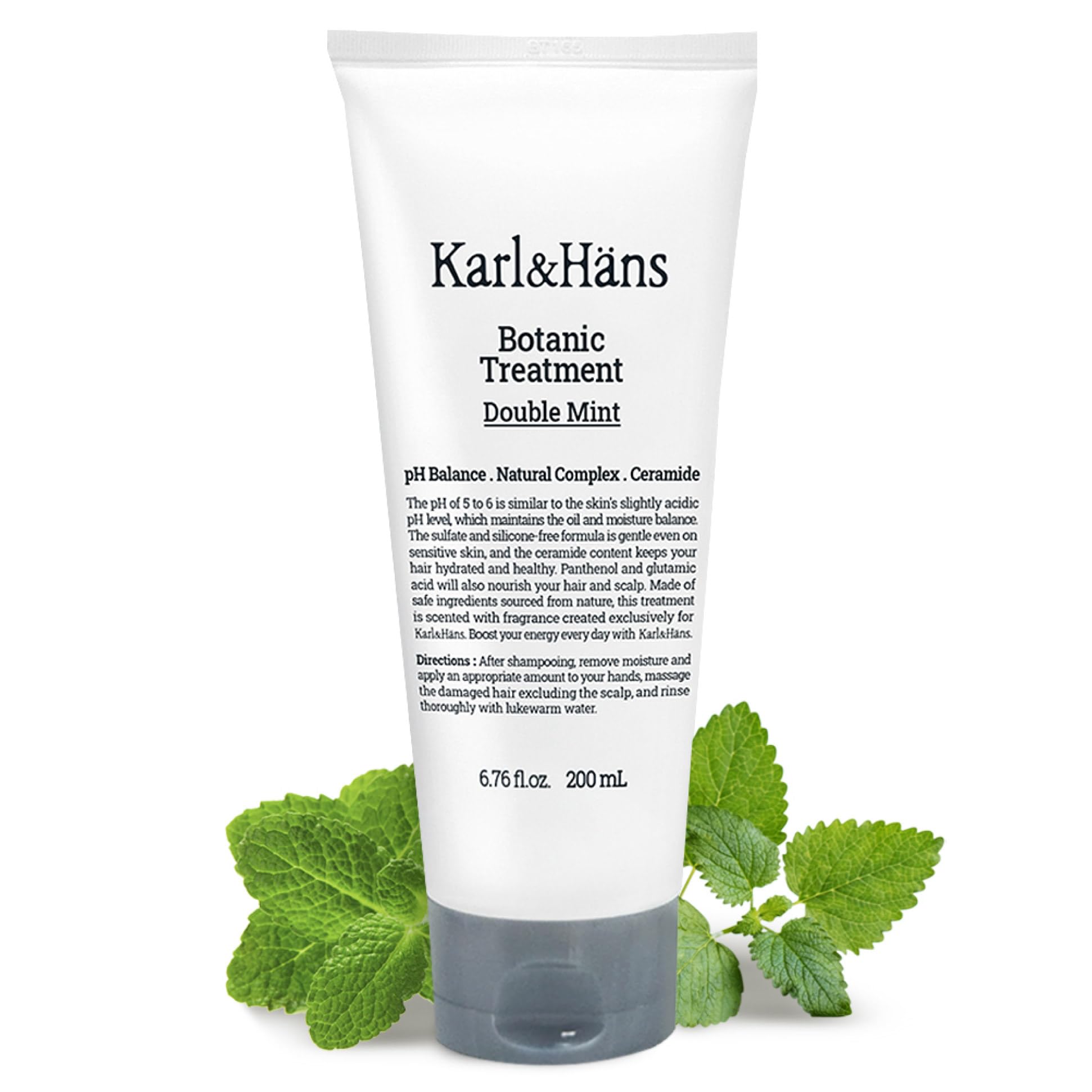 Karl&Hans Botanic Double Mint Conditioner Hair Treatment -Organic, Silicone-Free, Revitalizing Care for Frizzy Hair with Ceramide & Natural Extracts for All Hair Types, 6.76 fl oz