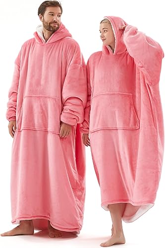 L'AGRATY Manta de gran tamaño con capucha para adultos, manta de forro polar Sherpa prémium con capucha para mujeres y hombres, sudadera larga con