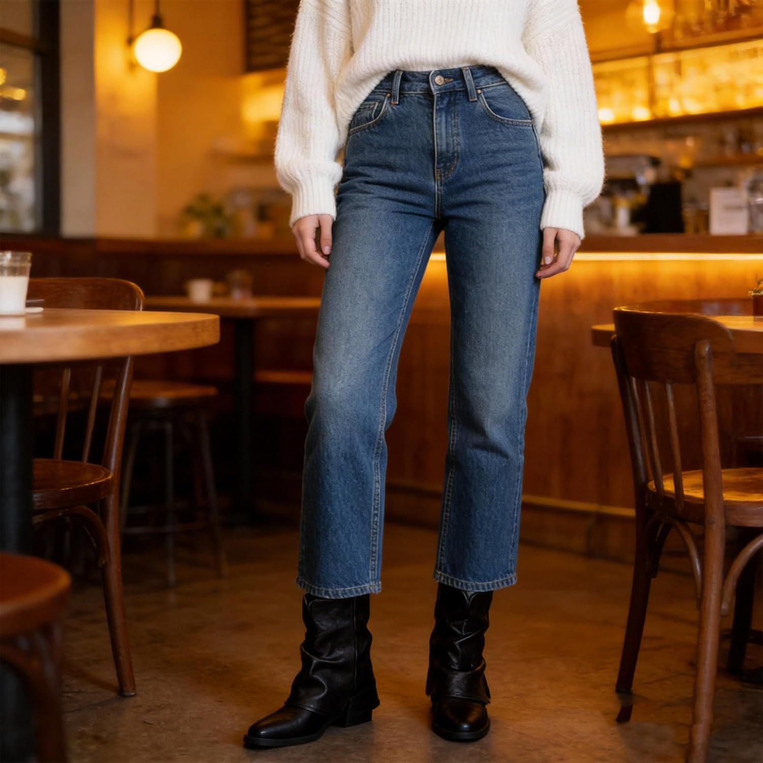 Women's Slouchy Leather Mid Calf Boots Casual Fold Over Pointed Toe Low Heel Shoes Trendy Wide Calf Pull On Boots - Image 4