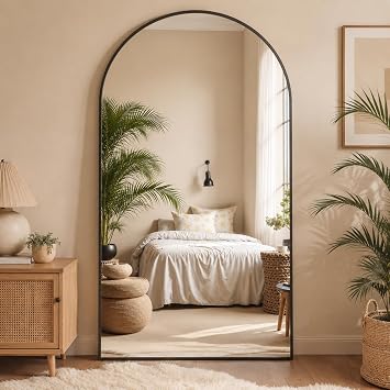 Full Length Mirror, 72"x44" Arched Full Body Mirror, Floor Mirrors with Stand, Body Mirrors Standing Hanging Leaning Against Wall,Aluminum Frame Mirrors for Bedroom Cloakroom,Living Room,Black