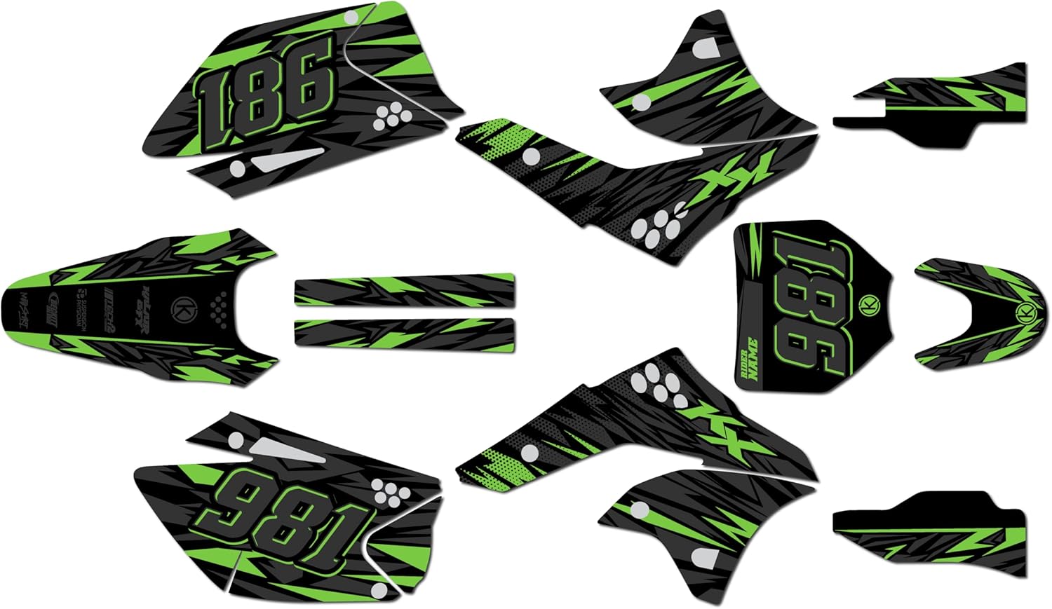 Graphics Kit for Kawasaki KX 250F (2006-2008) Twitch Series Green 16 Mil - Dirt bike Custom Racing Graphics Decals Stickers Kit, no-plastics