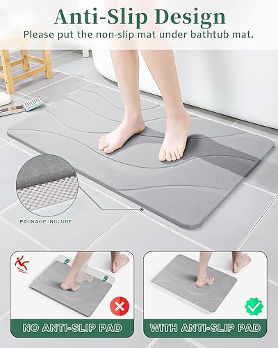 Miniatura 4 de VOPEAK Tapete de baño de piedra, de secado rápido, tapete de baño de tierra de diatomeas con tapete antideslizante, tapete de baño súper absorbente,