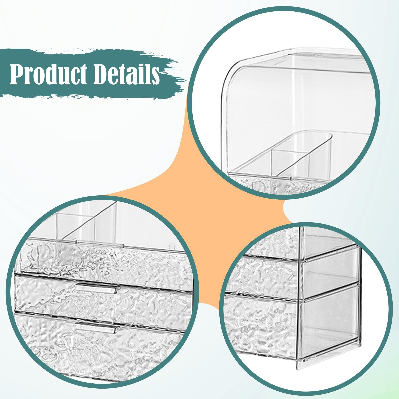 MERIGLARE Makeup Organizer Kosmetik Organizer Aufbewahrungskasten Schminkaufbewahrung Kosmetikschubladen PET mit Deckel für Schminktisch Badezimmer Schlafzimme, Klar, mit