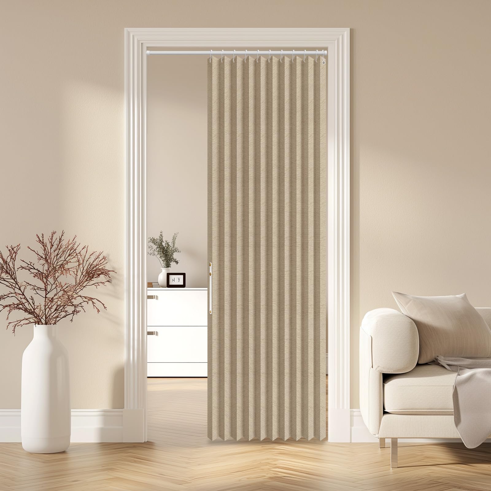 AJAZZ Blackout Magnetic Door Curtain Accordion Doors Interior Closet Door Curtain Invisible for Bedroom Room Living Room Doorway, Brown 52" W x 78" L, 1 Panel