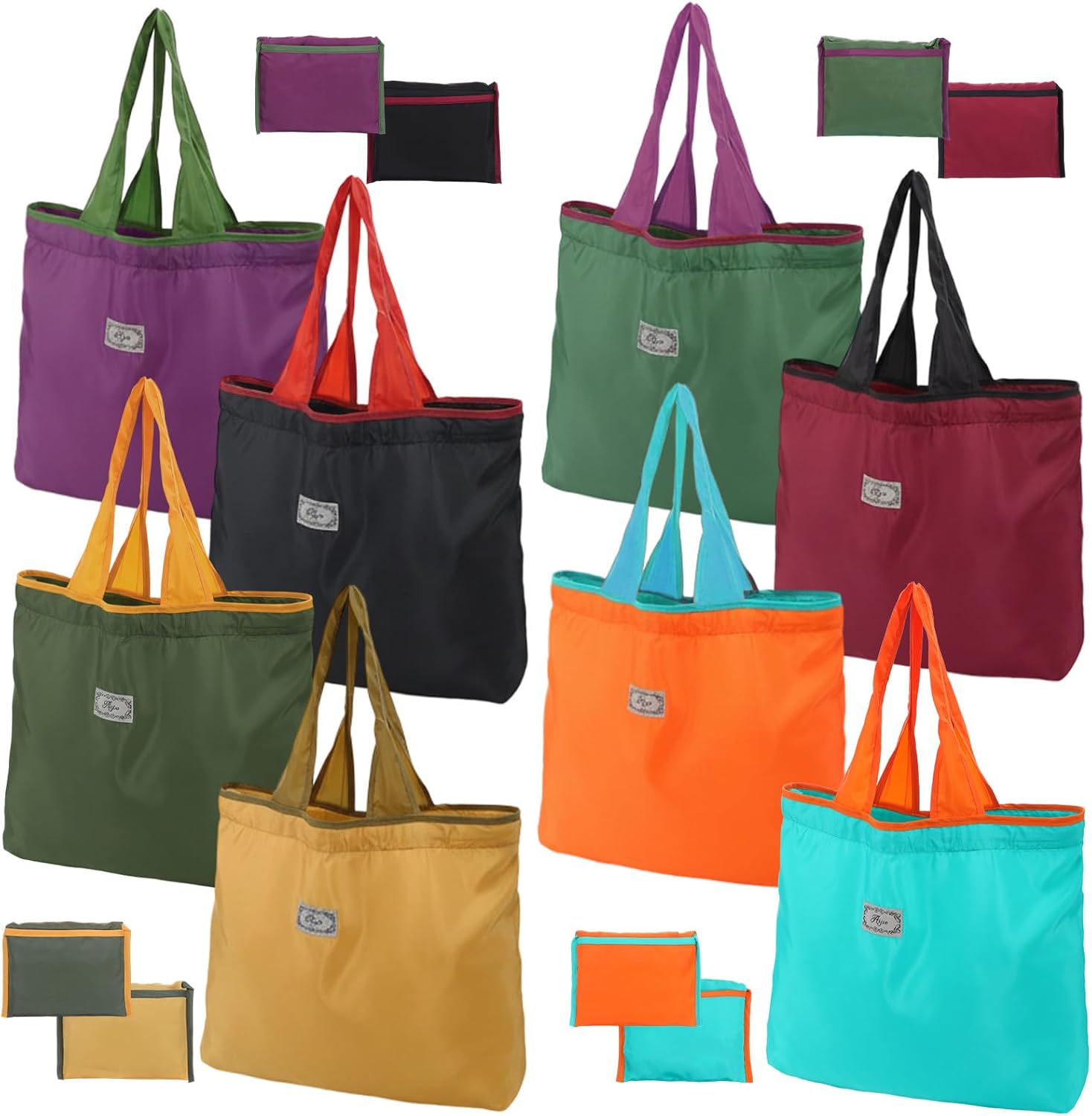 8 Pcs Foldable Reusable Shopping Bags, Colorful Grocery Bags with Handles, Large Lightweight Tote Bag Fits in Pocket, Washable Beach Bag for Kitchen Travel Shopping (8 Colors)