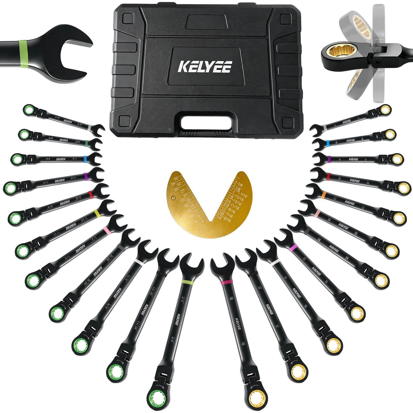 23-Piece Ratchet Wrenches Set, SAE Combination Wrench Set, 72 Teeth