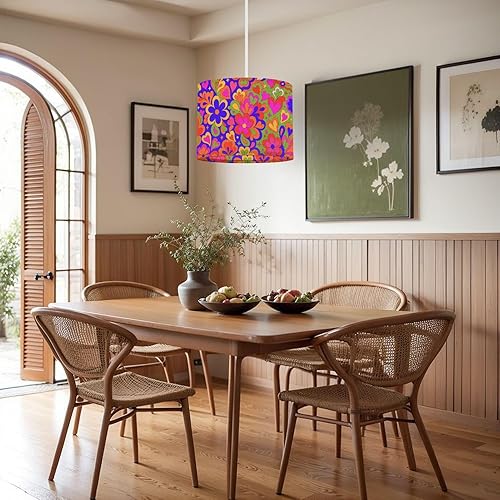 Miniatura 6 de Lamp Shades Set of 2 Retro groovy 60s 70s seamless Old school psychedelic hippie design Drum Lamp Shades for Table Lamps Floor Lamps Pendant Light