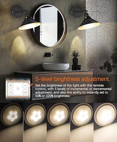 Miniatura 4 de Juego de 2 apliques de pared ajustables vintage con pilas, batería recargable USB con control remoto, no cables regulables, lámpara de pared