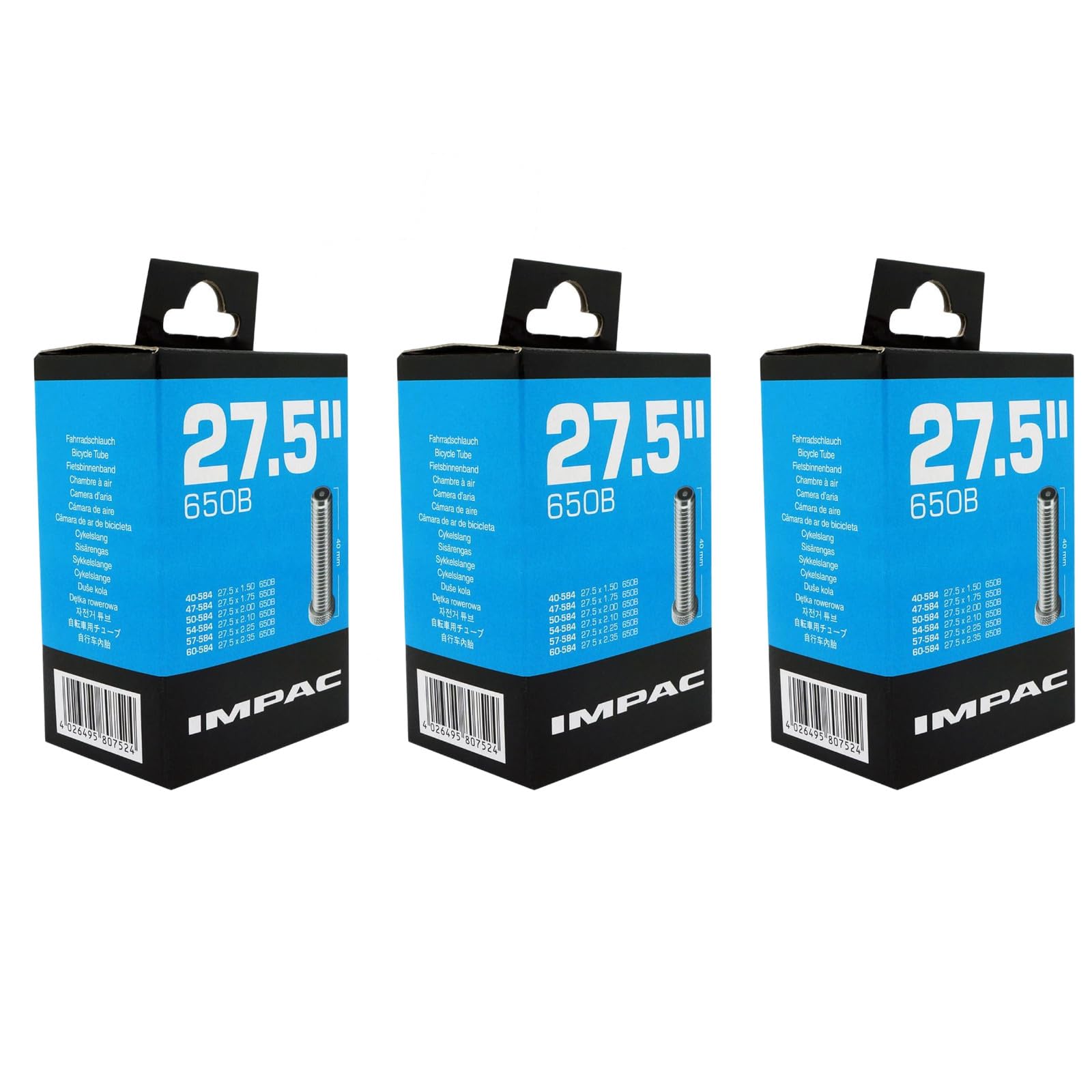 Impac 27.5" x 1.75-2.35 Mountain Bike Inner Tubes - Schrader Valve (Pack of 3)