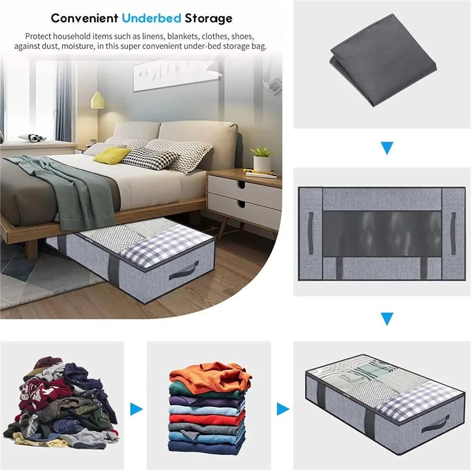 Under Bed Storage Containers Under The Bed Quilt Storage Bag With Cover Can Be Folded, Be Used For Bedding Clothes Toys(3 PCS)