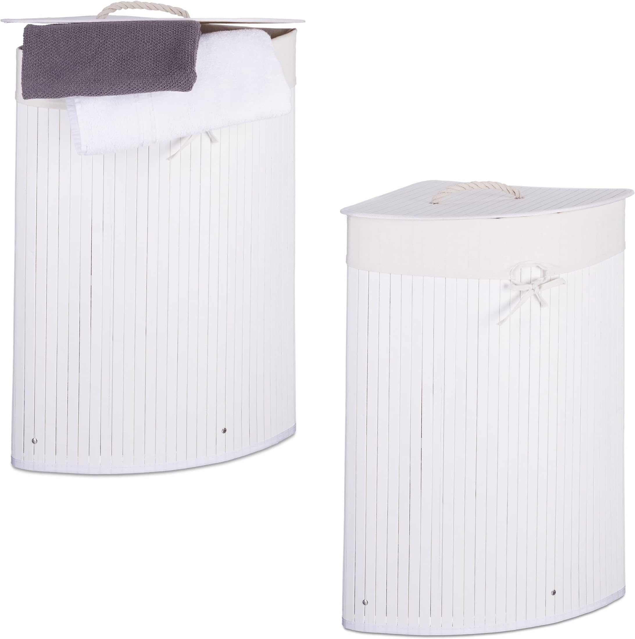 Cesta Portabiancheria, Bambù, HBT: 60 x 50,5 x 35,5 cm, Accessorio da Bagno, con Coperchio, Marrone, Relaxdays | Leroy Merlin