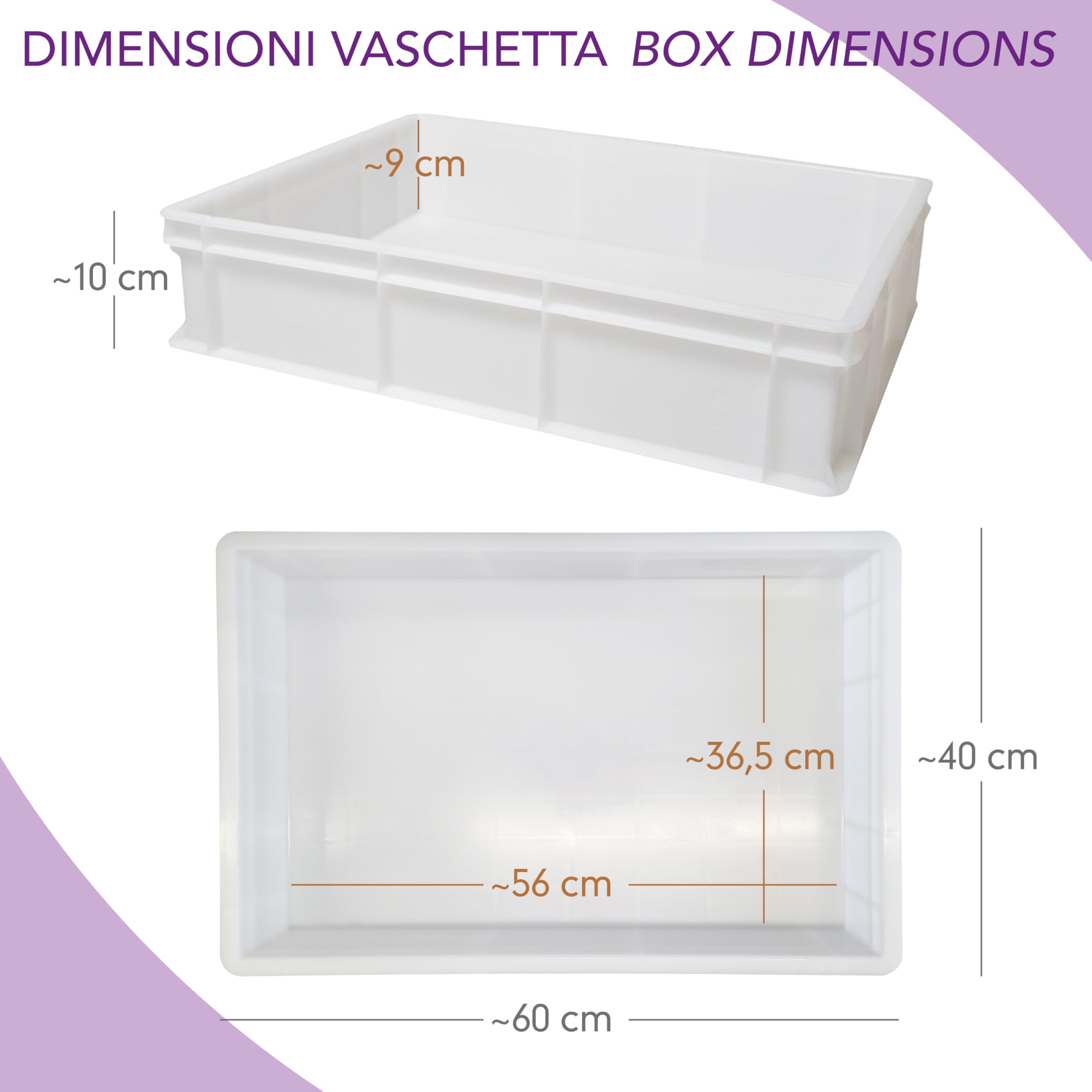 Bac à Levage Pâte 60 x 40 x 10 cm Professionnel - Conteneur Made in Italy Superposable Empilable pour Pain, Pizza, Panetti, Restaurant, Pizzeria, Four (1 Baignoire)