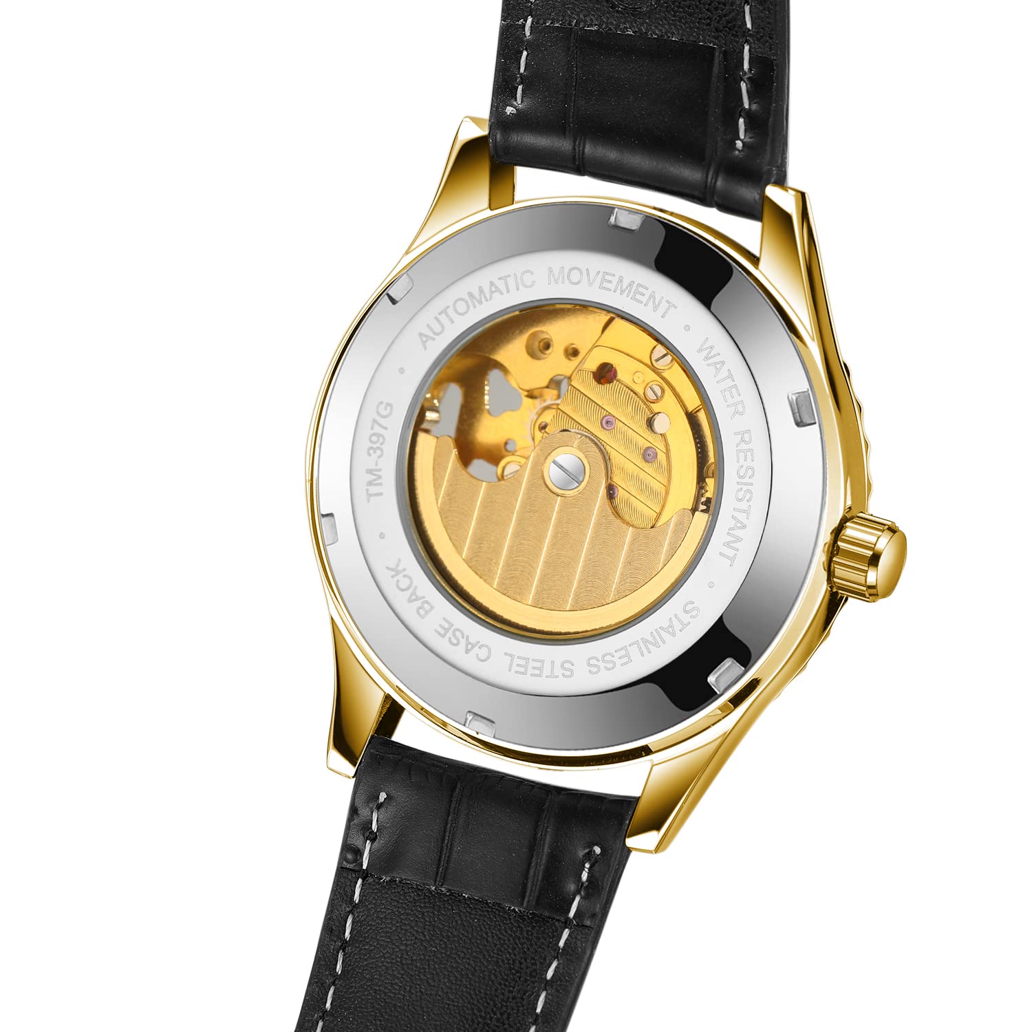 Forsining Herren-Armbanduhr wasserdicht automatisch selbstaufziehend Mondphase Diamant-Zifferblatt Lederband Tourbillon-Armbanduhr