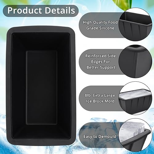 Miniatura 5 de Molde de bloque de hielo extragrande, molde de cubitos de hielo de 8 libras para bañera fría, refrigerador, piscina, enfriador de baño de hielo,