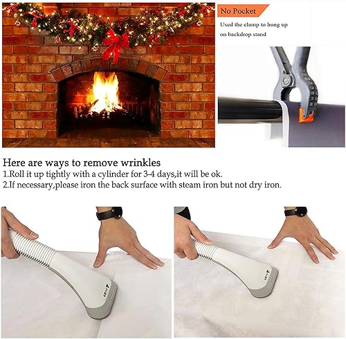 Miniatura 7 de Telón de fondo de chimenea de Navidad para fotografía de 7 x 5 pies, decoración de chimenea de ladrillo rojo para fiestas de Navidad, fondo de