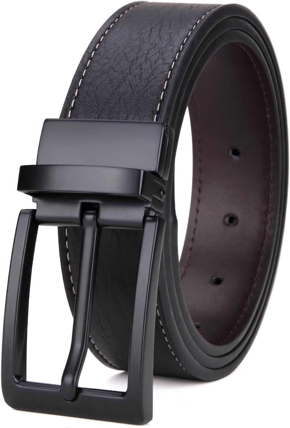 Men’s Reversible Belt Dress Leather Belts For Men Rotated Buckle Black, 41 42 Waist