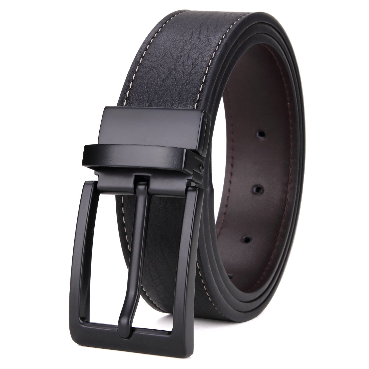 Men’s Reversible Belt Dress Leather Belts For Men Rotated Buckle Black, 41 42 Waist