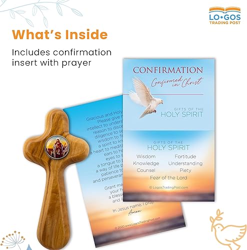 Miniatura 4 de Cruz de confirmación de buen pastor, cruz de madera de olivo de tierra santa de Israel para niñas y niños, recuerdo de ceremonia de confirmación de