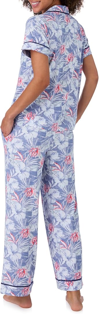 Tommy Bahama - Women's Pajama Set, Short Sleeve Notch Collar Button Down Top with Long Pants for Sleep or Lounge