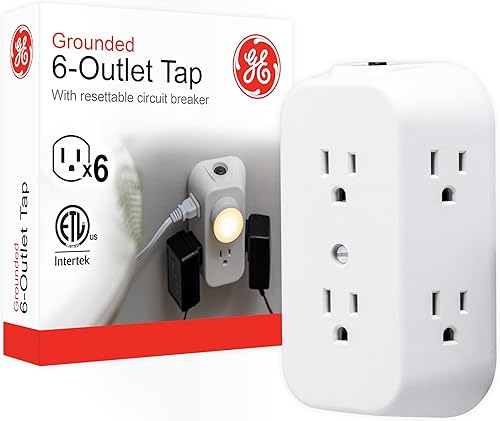 GE 6 - Adaptador de tomacorriente de pared, con tomas muy separadas para cargador de teléfono celular