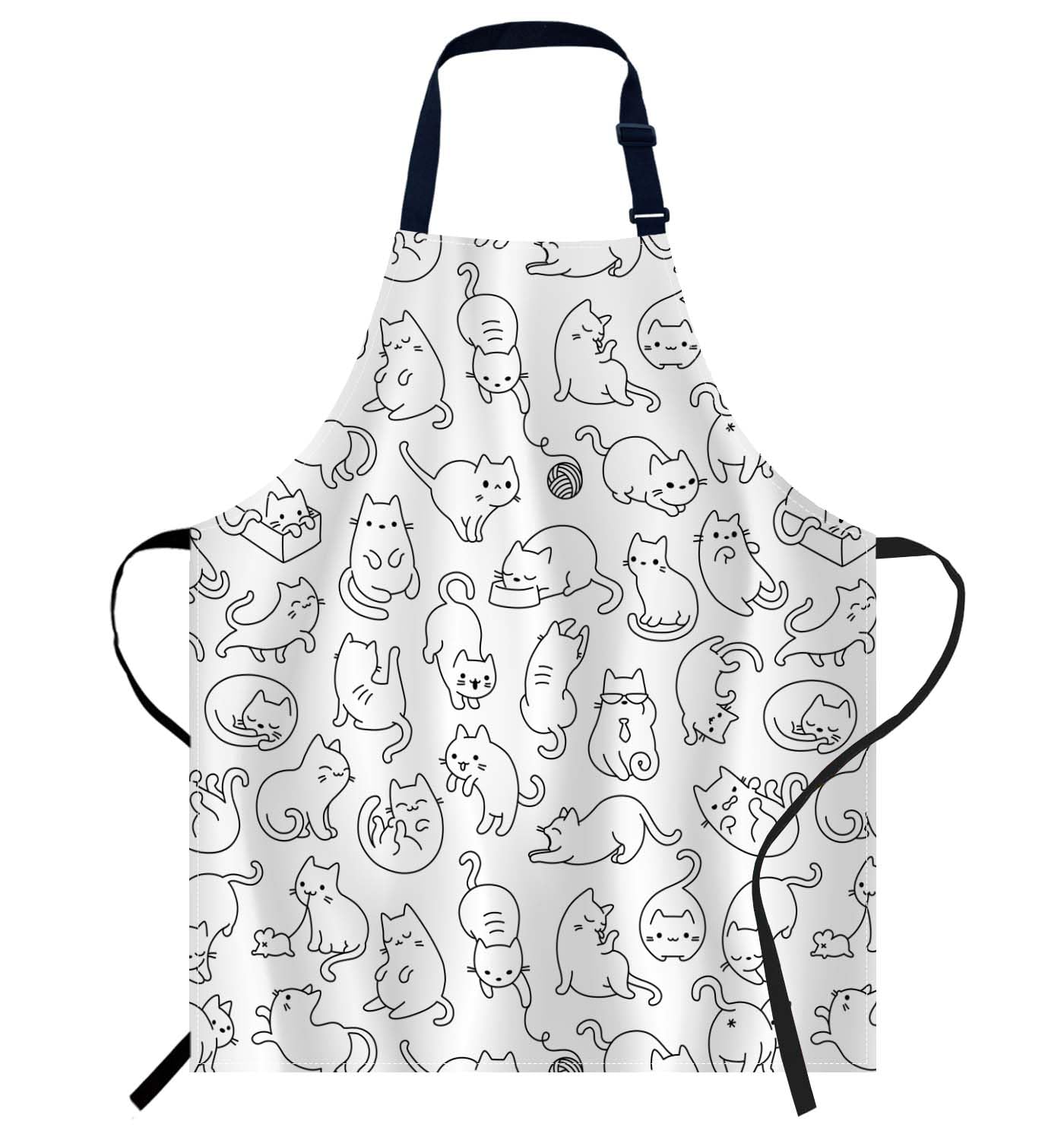 Smooffly Cute Cartoon Cat Apron Adjustable Bib Chef Aprons Cooking Apron Unisex Women Men Aprons Perfect for Home Kitchen Baking