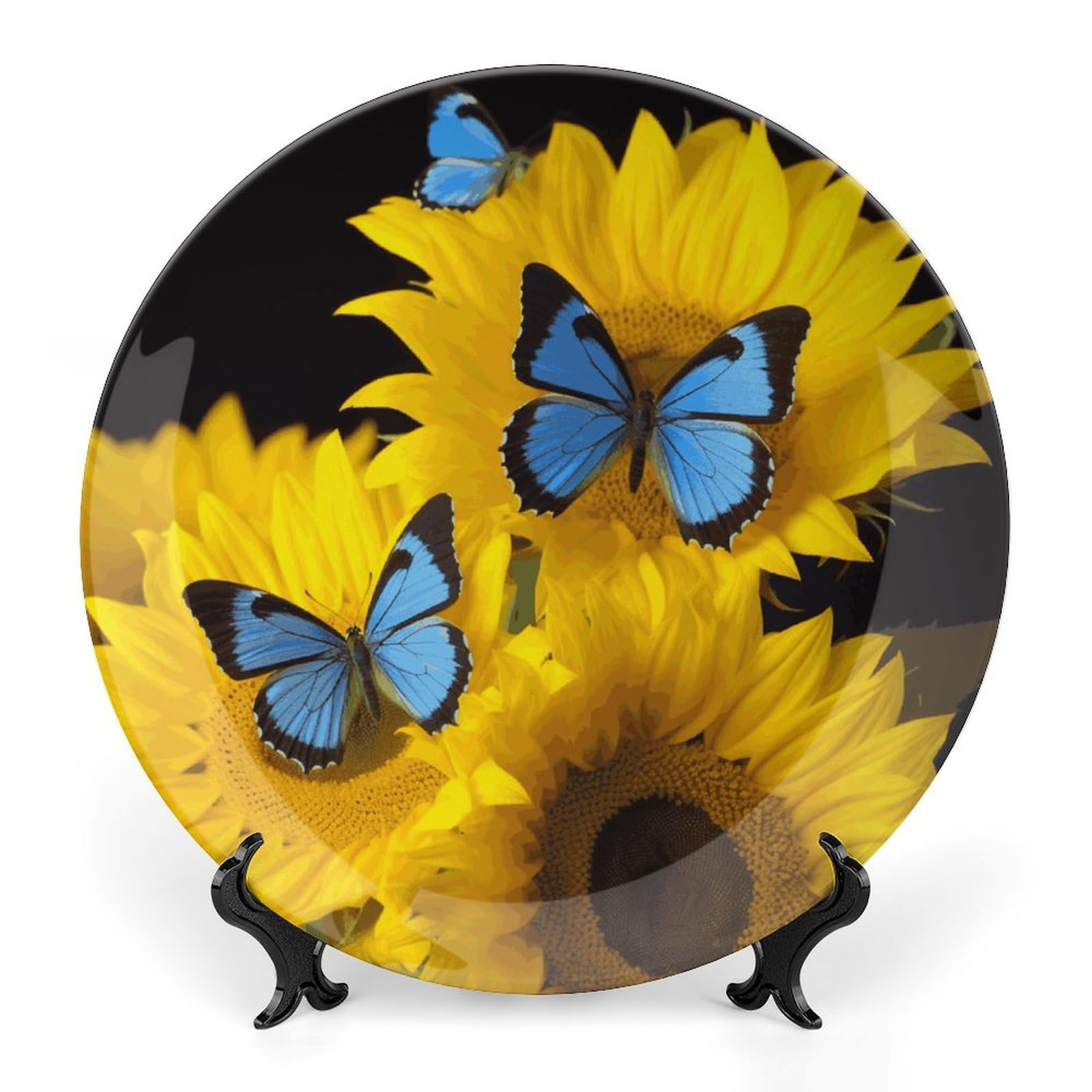 Assiette en porcelaine 25cm tournesol et papillon pour dessert