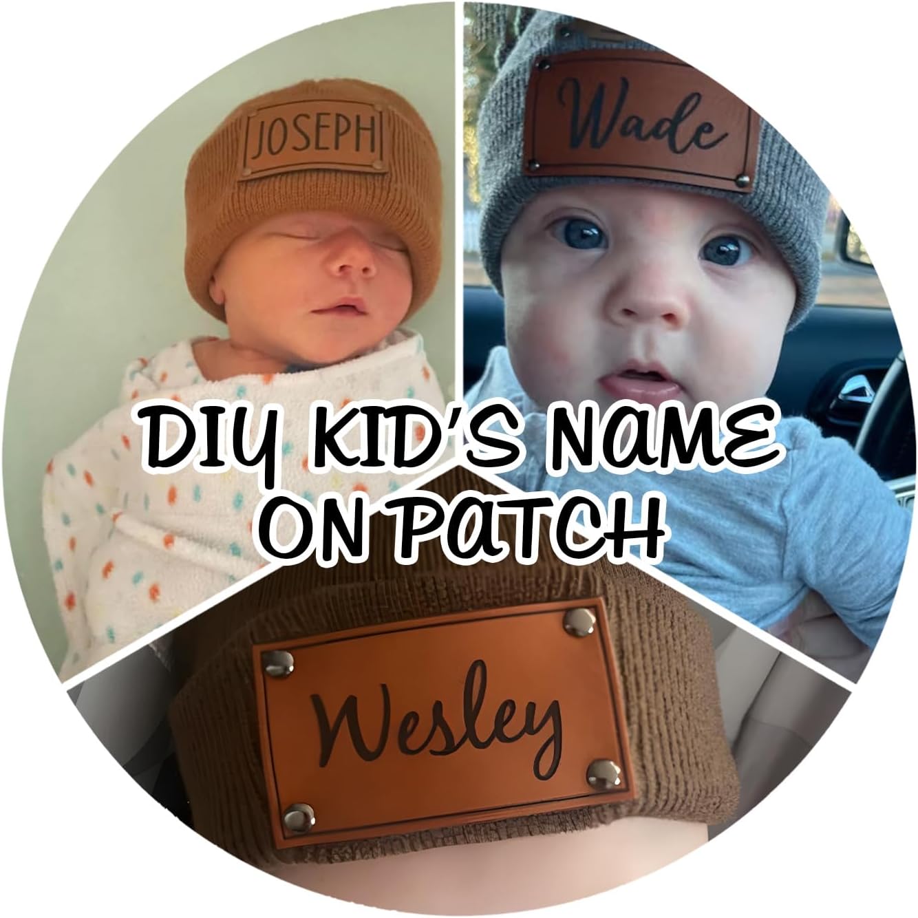 Custom Baby Beanie Hat Personalized Name Logo on Leather Patch Baby Knit Hats DIY Knit Warm Beanies for Kids Teenager Adult