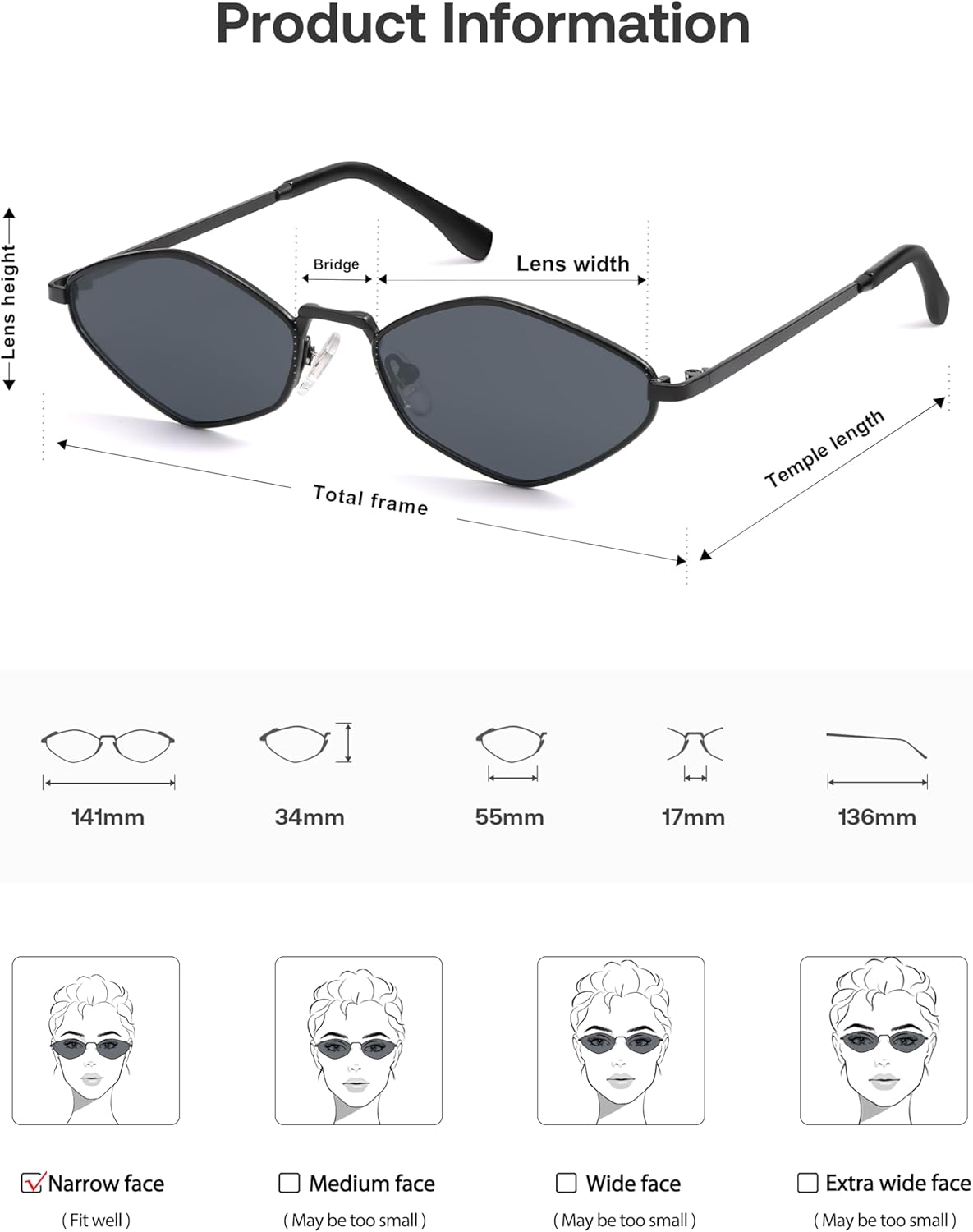 SOJOS Retro Small Polarized Sunglasses Womens Mens Vintage Narrow Irregular Shades UV400 SJ1233 - Image 6