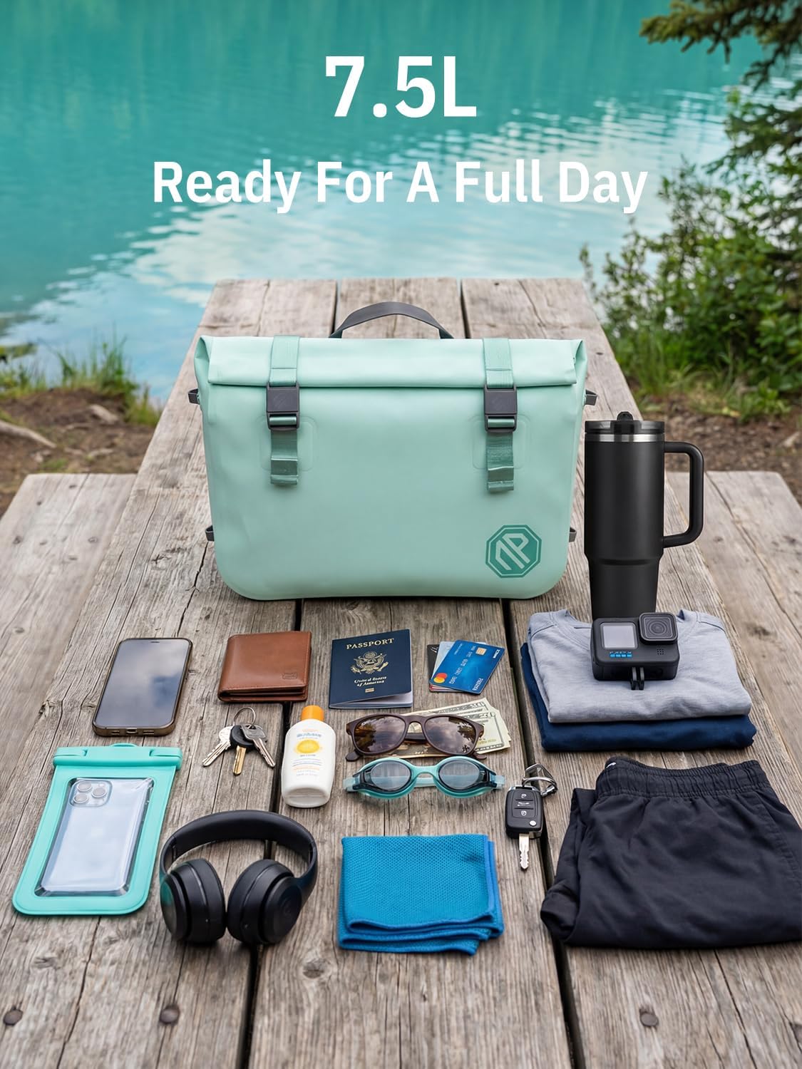 niphean IPX7 Waterproof Dry Bag with Magnetic One-Hand Closure, 7.5L Sling Crossbody Bag for Men Women Dry Bags Waterproof Backpack for Paddleboarding, Kayaking, Beach, Boating, Camping and Daily