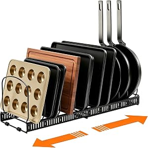 Cookie Sheet and Baking Tray Cutting Board Organizer Rack | 11.8"-22.8" Expandable, 10 Adjustable Dividers, 2 DIY Methods, Sturdy Metal Construction, Easy Assembly