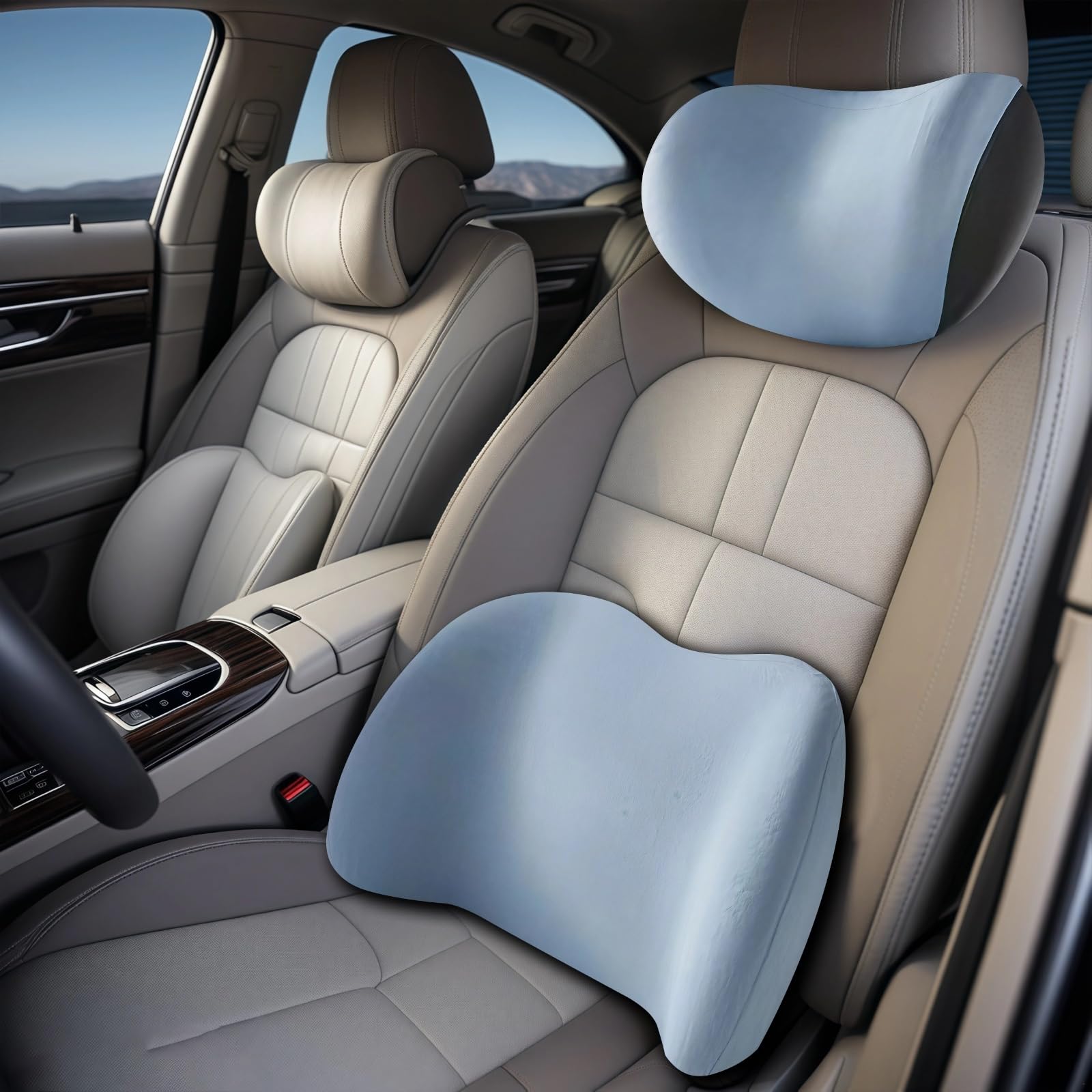 Set di cuscini in memory foam, poggiatesta e supporto lombare per il massimo comfort durante lunghi viaggi