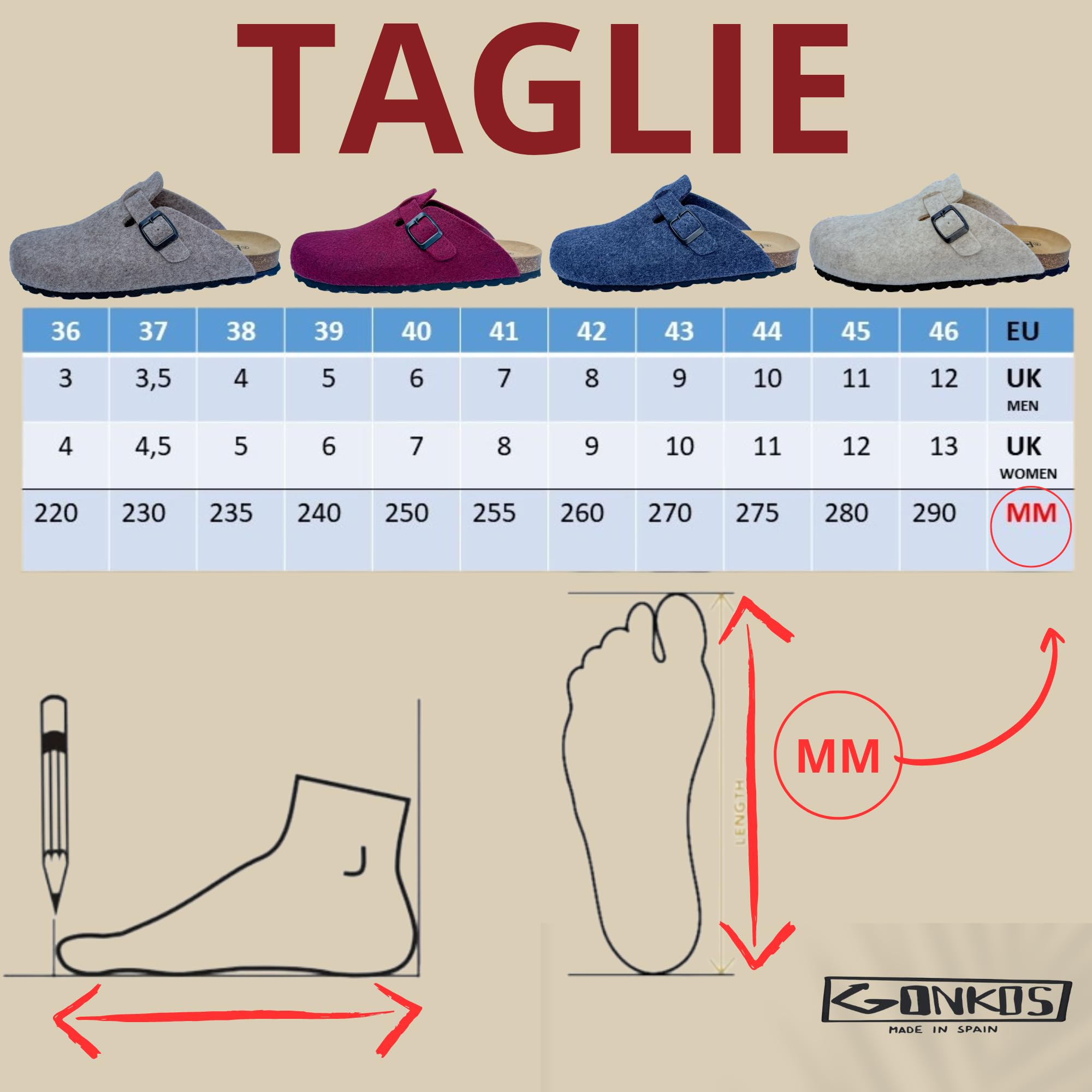 Pantofole in Feltro di Lana, Soletta Anatomica in Sughero Naturale e Pelle Scamosciata, Zoccoli di Feltro, Pantofole Uomo Donna, Sabot Uomo Donna,Confortevoli e calde di Qualità,Made in Spain