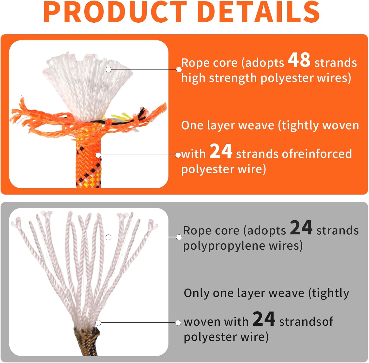 Arborist Rope Climbing Rope Swing for Tree(1/2in x 100ft) Logging Rope 48 Strands for Pull, Swing, Knot (Orange)