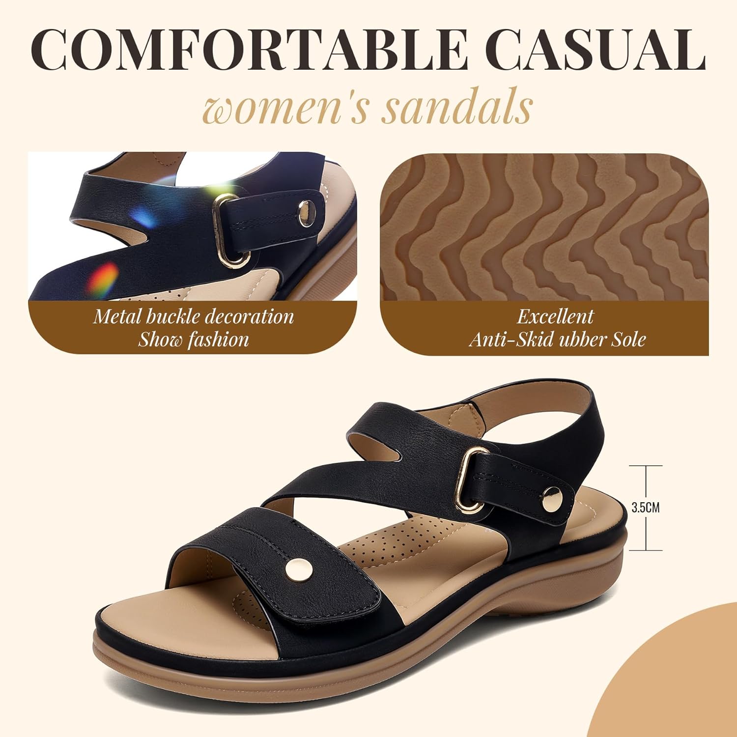 Littleplum Womens Sandals Arch Support – Comfortable Flat Sandals for Women, Summer Breathable Adjustable Orthotic Walking Shoes for Beach,Travel - Image 4